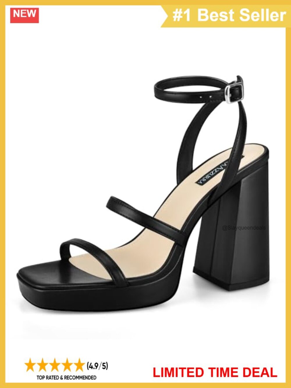 Platform Chunky Heel Sandals Square Open Toe Adjustable Ankle Strap Faux Leather